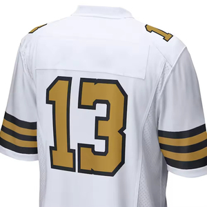 Custom Sublimated American Football Jersey White Gold Number Short Sleeve V-Neck <b>Men's</b> Adult Moisture Wicking Uniform Set - Product Image 3