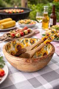 Bol de service en bois floral artisanal non traité pour les fêtes, vaisselle de cuisine par HANDICRAFTS ZONE - Product Image 3