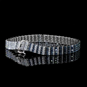 Bracelet tennis en argent 925 avec diamants de laboratoire taille baguette, pierres bleues et blanches, bijoux de luxe pour homme - Product Image 3