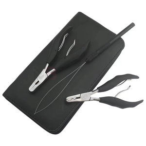Kit de pinces pour extensions de cheveux en acier inoxydable, outil d'installation de micro-anneaux avec aiguille de traction pour extensions de cheveux à usage commercial - Product Image 1