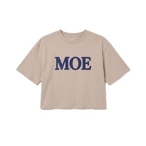 Puff Embroidered women's shirt Custom Beige Loose Fit Crop <b>Top</b> Drop Shoulder All Seasons Street Wear Casual Oversized Cropped - Product Image 3