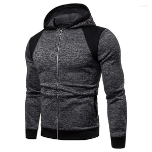 Sudadera con Capucha y Cremallera para Hombre, Estilo Invierno 2026, Corte Ajustado, Manga Raglán, Color Sólido, Tejido de Punto, Informal, para Otoño, Gris y Negro - Product Image 3