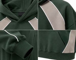 Men's Green Hooded Fleece Sweatshirt <b>Raglan</b> Sleeve Spandex/Cotton Solid Loose Fit Front Pocket Casual Winter Wear ODM Breathable - Product Image 2