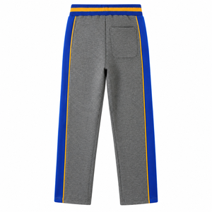 Pantalones Deportivos Grises Azul Rey con Franja Lateral Amarilla, Diseño de Letras Griegas, Cintura Elástica con Cordón, Pierna Recta, Joggers Atléticos Casuales - Product Image 4