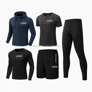 Ensemble de fitness unisexe grande taille à séchage rapide, 5 pièces, t-shirt de sport, collants, vêtements de sport pour la course à pied, l'entraînement, la performance athlétique - Product Image 2