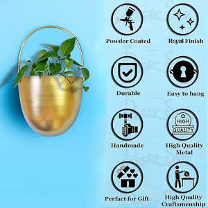 Jardinière murale de luxe dorée, finition laiton, pot en fer, jardin vertical d'intérieur, bassin suspendu décoratif, décoration artistique moderne pour bureau - Product Image 6