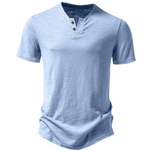 Camiseta Henley de Manga Corta para Hombre, Tela de Algodón Premium, Diseño Personalizado, Ropa Casual de Verano para Gimnasio, OEM ODM, MOQ Bajo, Precio Directo de Fábrica - Product Image 1