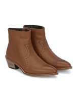Bottines à fermeture éclair en cuir véritable marron style western pour femme, automne été, élégantes et durables