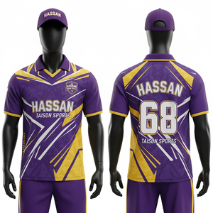 Camiseta de críquet para hombre, 180 GSM, poliéster premium, tejido interlock de micro malla, diseño de paneles azul, verde y blanco, sublimación y bordado. - Product Image 2