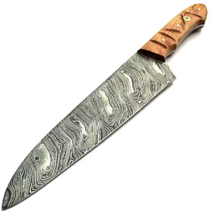 Cuchillo de Chef de Acero de Damasco Hecho a Mano de Alta Calidad, Duradero, Apto para Lavavajillas, Ambidiestro, Acabado Moderno Cepillado, Hoja de Prestigio - Product Image 2