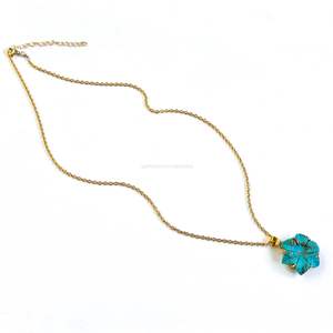 Colgante de flor de turquesa de cobre AAA, collar de flor de cristal tallado a mano para mujer, colgante de piedras preciosas, fabricación de joyería hecha a mano - Product Image 3