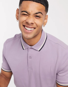 Polo de Hombre Color Lavanda Sólido, Manga Corta, Algodón Oxford, Casual, Transpirable, Tejido Liso - Product Image 3