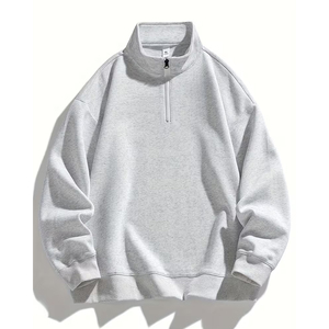 Men's Women's Blank Half Zip Sweatshirt Oversized Streetwear <b>Mock</b> <b>Neck</b> Pullover Custom Logo Cotton Fleece <b>Top</b> - Product Image 1