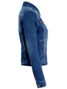 Slim Fit Stonewashed Denim Jacket Women's <b>Button</b> Up Casual <b>Jean</b> Coat Solid Color Long Sleeve Topstitch Design Autumn Wear - Product Image 2