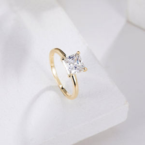 Anillo de Compromiso y Boda Clásico de Oro Sólido de 14K con Diamante Cultivado en Laboratorio, Corte Princesa, Anillos de Diamantes de Aniversario para Mujer, Uso Diario - Product Image 2