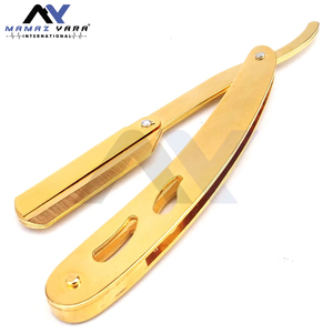 Matte Gold Stainless Steel Straight Edge Folding Barber Razor Customizable <b>Swing</b> Lock <b>Single</b> Blade Reusable Shaving Tool for - Product Image 5