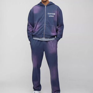 Ensemble sweat à capuche et pantalon de survêtement en coton épais délavé à l'acide, 2 pièces, style vintage, pour hommes - Product Image 4