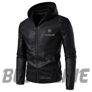 BLOODLINE Men's Black PU Leather Hooded <b>Jacket</b> <b>Slim</b> <b>Fit</b> Moto Biker Style Zipper Closure Autumn Wear - Product Image 1