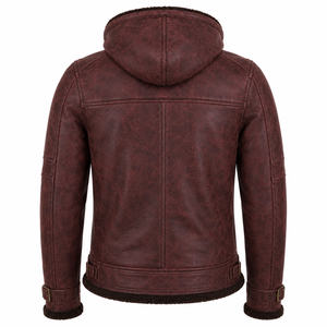 Men’s Distressed Brown Shearling Leather Aviator <b>Jacket</b> Warm Faux Fur Collar Winter <b>Pilot</b> Bomber Coat Classic Retro Style - Product Image 2
