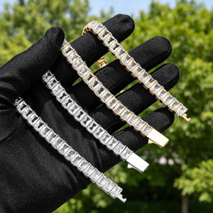 Moissanite Tennis <b>Bracelet</b> <b>Mens</b> Luxury Iced Out Silver <b>Bracelet</b> Sparkling Baguette Stones Hip Hop Fashion Jewelry Statement Gift - Product Image 6