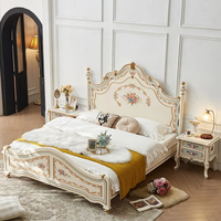 Ensemble de chambre à coucher Kiky Home Luxury French Antique personnalisé, lit king size en acajou massif blanc crème sculpté à la main avec rangement