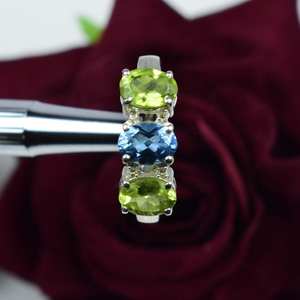 Swiss Blue Topaz And Peridot Ring Oval Cut 925 Sterling Silver Engagement Ring Jewelry For Her - Product Image 2