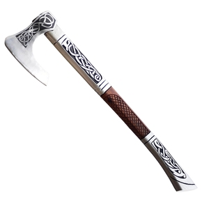 Handmade Carbon Steel Viking Battle <b>Axe</b> Head <b>Wood</b> Handle Leather Sheath Engraved 5 Cutting Edge 3Lb Weight for Camping DIY Gift - Product Image 1