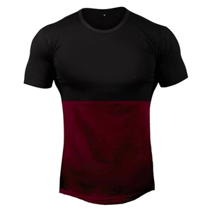 Camiseta de punto para hombre, corte ajustado, manga corta, cuello redondo, con bloques de color, negro y verde oliva, estilo casual. - Product Image 2