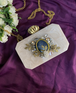 กระเป๋าคลัทช์ทรงซองจดหมายกรอบโลหะสำหรับผู้หญิงกระเป๋าคลัทช์สำหรับงานแต่งงานทำจากเรซินลูกปัดสำหรับผู้หญิง - Product Image 2