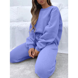 Conjunto Deportivo de 2 Piezas para Mujer, Sudadera de Felpa de Algodón, Transpirable, de Secado Rápido, Cuello Redondo, Pantalones Deportivos Holgados, Personalizado para Invierno - Product Image 5