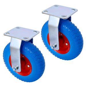 2 Ruote Piatte Antiforatura da 8 Pollici con Mozzo in Acciaio e Cuscinetti a Sfera, Asse Centrato da 5/8 Pollici, Ruote Girevoli Rigide Blu - Product Image 1