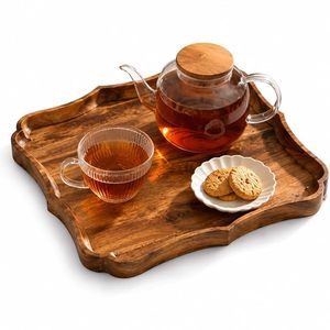 Bandeja Decorativa de Madera de Acacia con Borde Ondulado, Plato de Madera para Servir Alimentos, Postres y Charcutería, Ideal para Té y Aperitivos - Product Image 5