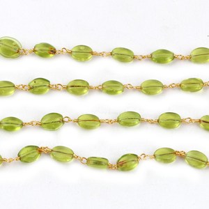 Natural Peridot Hydro Oval Smooth Beads <b>Rosary</b> Chain 6x7mm Gold Plated Jewelry Making Oval Chain Rolls Wholesale Bulk Supplier - Product Image 6