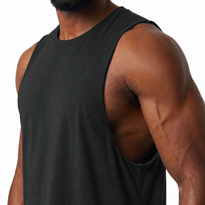 Camiseta sin Mangas Negra para Hombre, Cuello Redondo, Color Sólido, Informal, Transpirable, de Punto, de Poliéster, para Hacer Ejercicio - Product Image 4