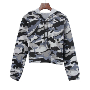 Sweat à capuche court camouflage rouge pour femme 2026, coupe oversize, style streetwear, imprimé personnalisé, en molleton - Product Image 2