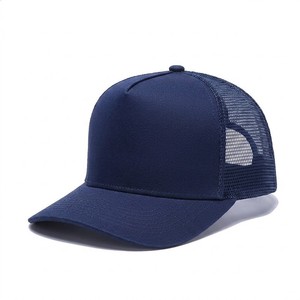 Unisex <b>Navy</b> Blue Mesh Trucker <b>Hat</b> 6-Panel Adjustable Curved Brim Casual Cap Spring Summer Breathable Outdoor Wear - Product Image 5