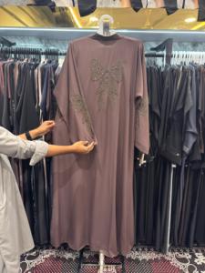 New Gray High Neck <b>Long</b> Sleeve Floor Length Abaya With Sequined Bow Embroidery Modest Islamic <b>Dress</b> <b>For</b> Women Middle East Style - Product Image 2