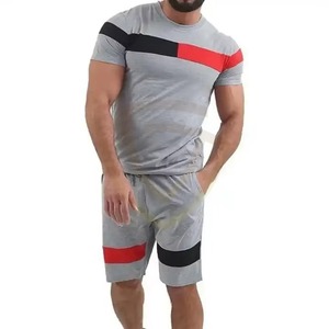 Ensemble de shorts d'été pour hommes en coton 100% sur mesure, t-shirt à manches courtes uni pour hommes avec ensemble de shorts - Product Image 2