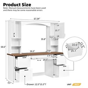 Farmhouse Arched Computer Desk with Hutch Mid Century Walnut Home <b>Office</b> <b>Workstation</b> Charging Station and Keyboard Tray - Product Image 6