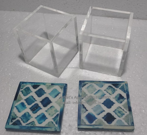 Venta al por mayor moderno transparente cuadrado acrílico postre contenedor con hueso incrustado tapa azul para el hogar para bodas - Product Image 4