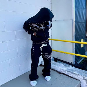 Sudadera con Capucha y Pantalones de Chándal de Felpa de Algodón de Alta Calidad de 340 g/m² para Invierno/Primavera, Unisex, con Logotipo Personalizado, Talla Grande, con Cordón Ajustable - Product Image 6