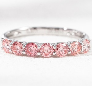 Starsgem 10K Gold Lab Grown Diamond <b>Ring</b> 1.0ct 3.2mm DEF/Pink Half <b>Circle</b> Brilliant Cut Unisex Anniversary Band Sevenstone - Product Image 3