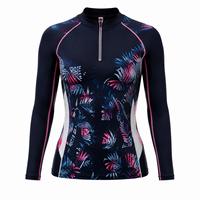 Haut de gamme tendance pour femme : Rashguard à manches longues noir, rose, blanc, imprimé numérique tropical, écologique, séchage rapide, anti-UV