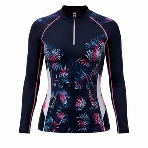 Haut de gamme tendance pour femme : Rashguard à manches longues noir, rose, blanc, imprimé numérique tropical, écologique, séchage rapide, anti-UV - Product Image 1