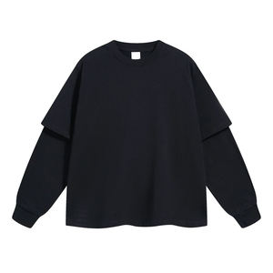 Camiseta de Manga Larga para Hombre, Cuello Redondo, Color Sólido, Estilo Casual, Tejido de Punto, 100% Algodón Jersey, Corte Holgado, Doble Capa, Estilo Urbano - Product Image 3