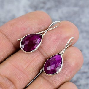 925 <b>Sterling</b> <b>Silver</b> Women's Ruby Dyed Gemstone Earrings with <b>Silver</b> Hook-Trendy Engagement Gift for Party & Everyday Wear - Product Image 3