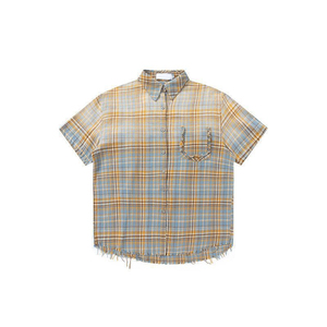 Chemise à carreaux en flanelle à manches courtes pour homme, col rabattu décontracté, respirante, en coton lavé, chemise boutonnée courte pour homme, idéale pour l'été - Product Image 6