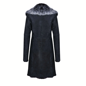 Custom Ladies Genuine Black Silver Sheepskin <b>Trench</b> <b>Coat</b> Lightweight Winter Apparel Elegant Long Open Front - Product Image 5