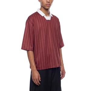 เสื้อรักบี้ชาย สีแดงเลือดหมู ลายทาง คอปกสีขาว ทรงโอเวอร์ไซส์ เสื้อกีฬาขายส่ง - Product Image 2