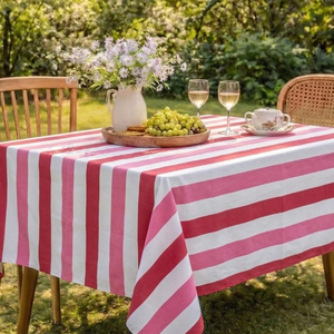 Striped Cotton Linen <b>Tablecloth</b> Rectangular Pink White Washable Home Use Simple Style - Product Image 1